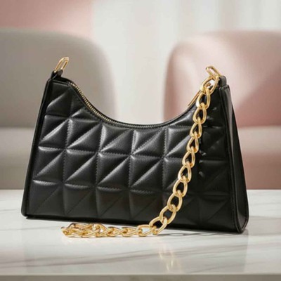 Premium quilted shoulder bag- Black
