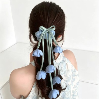 Sweet Tulip Ribbon Hair Clip-sky