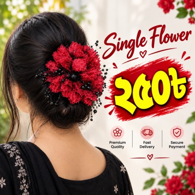 Luxury Crystal Double Flower Clip – Deep Red