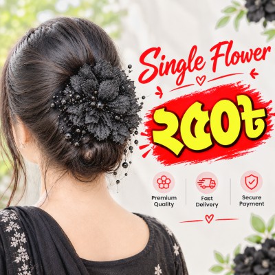 Luxury Crystal Double Flower Clip – Deep Black